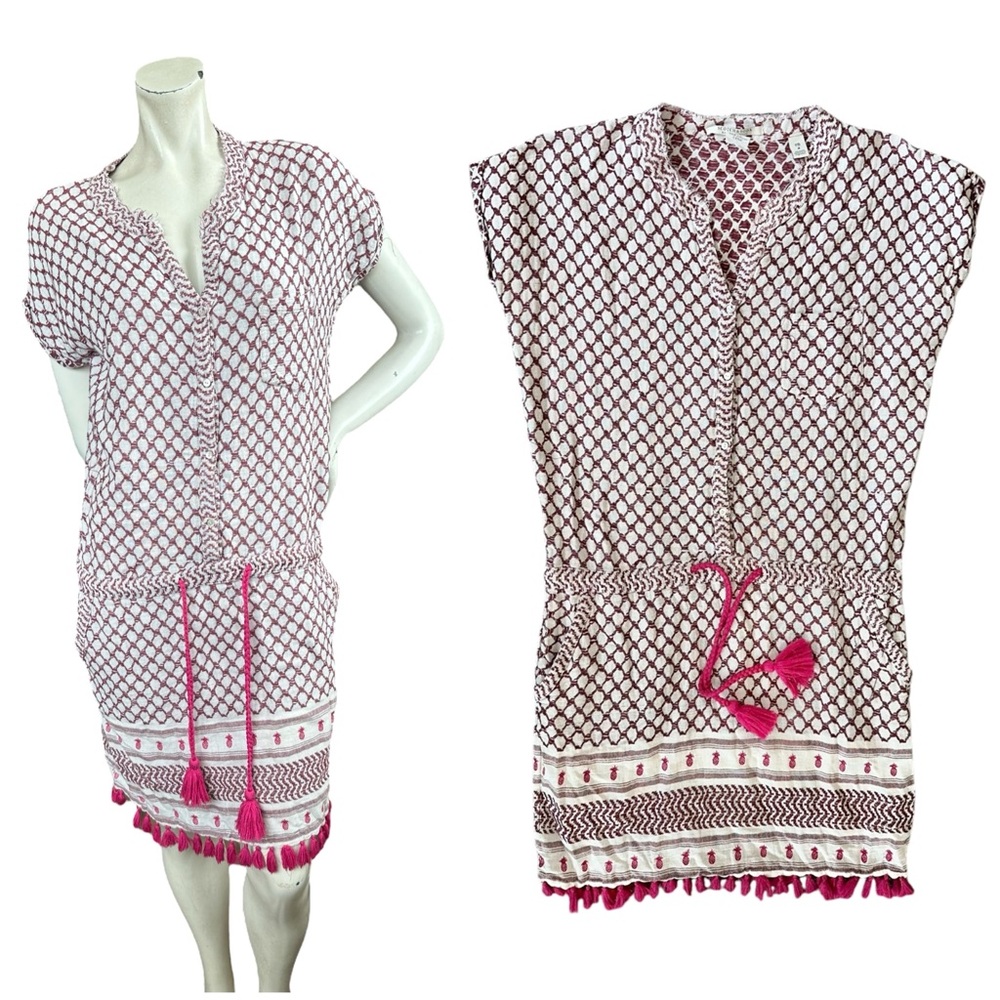 Scotch & Soda Paradise Cove Plum Cream Pineapple Print Tassel Trim Coverup Sz 2